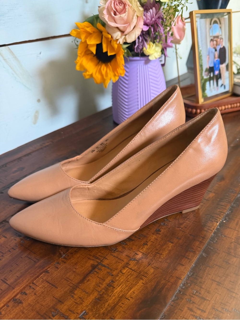 Franco Sarto Tan/Nude Pointed-Toe Wedge Pumps
